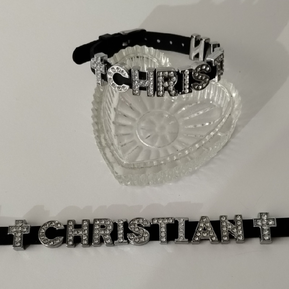 Fashion Jewelry Black and Silver Christian Bracelet